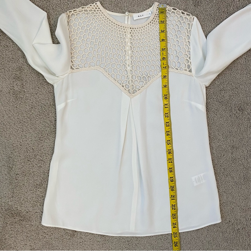 A.L.C. Sian Long Sleeve‎ Crepe Blouse Silk Honeycomb Crochet Net Ivory 2 - Picture 8 of 8